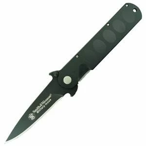 Smith & Wesson Tactical Knife, Black Blade, Black Aluminum Handle, Plain