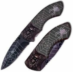 Knife Depot Spider Web Tactical Steel Handle Folding Knife, Gray