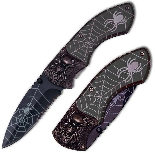 Knife Depot Spider Web Tactical Steel Handle Folding Knife, Gray
