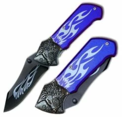 Knife Depot Custom Tribal Folding Knife - Tactical Steel Handle Wolf