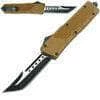 Knife Depot Army Brown Tanto Spear Point OTF Out The Front Assisted Open Tactical Glass Breaker Brown Handle