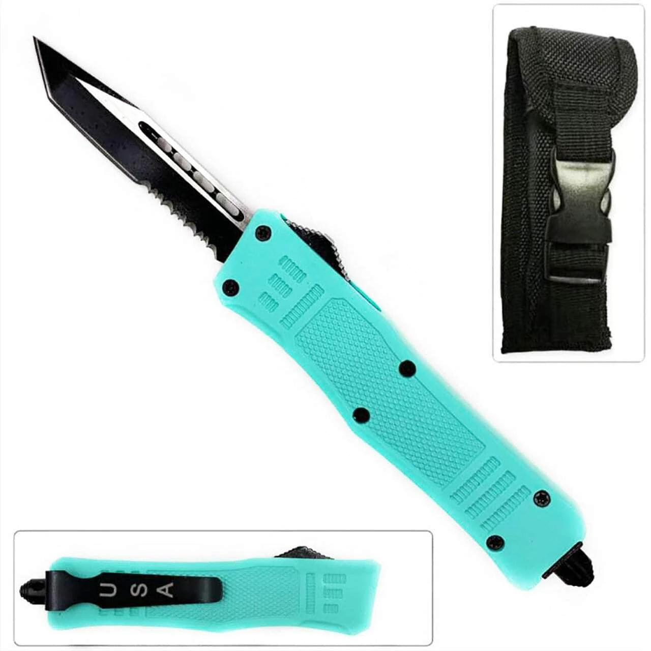 Knife Depot Tiffany Teal Blue Legacy Edge OTF Knife Tanto Blade