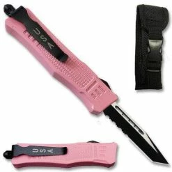 Knife Depot Pink Legacy Edge OTF Knife Tanto Point, Double Edged Blade