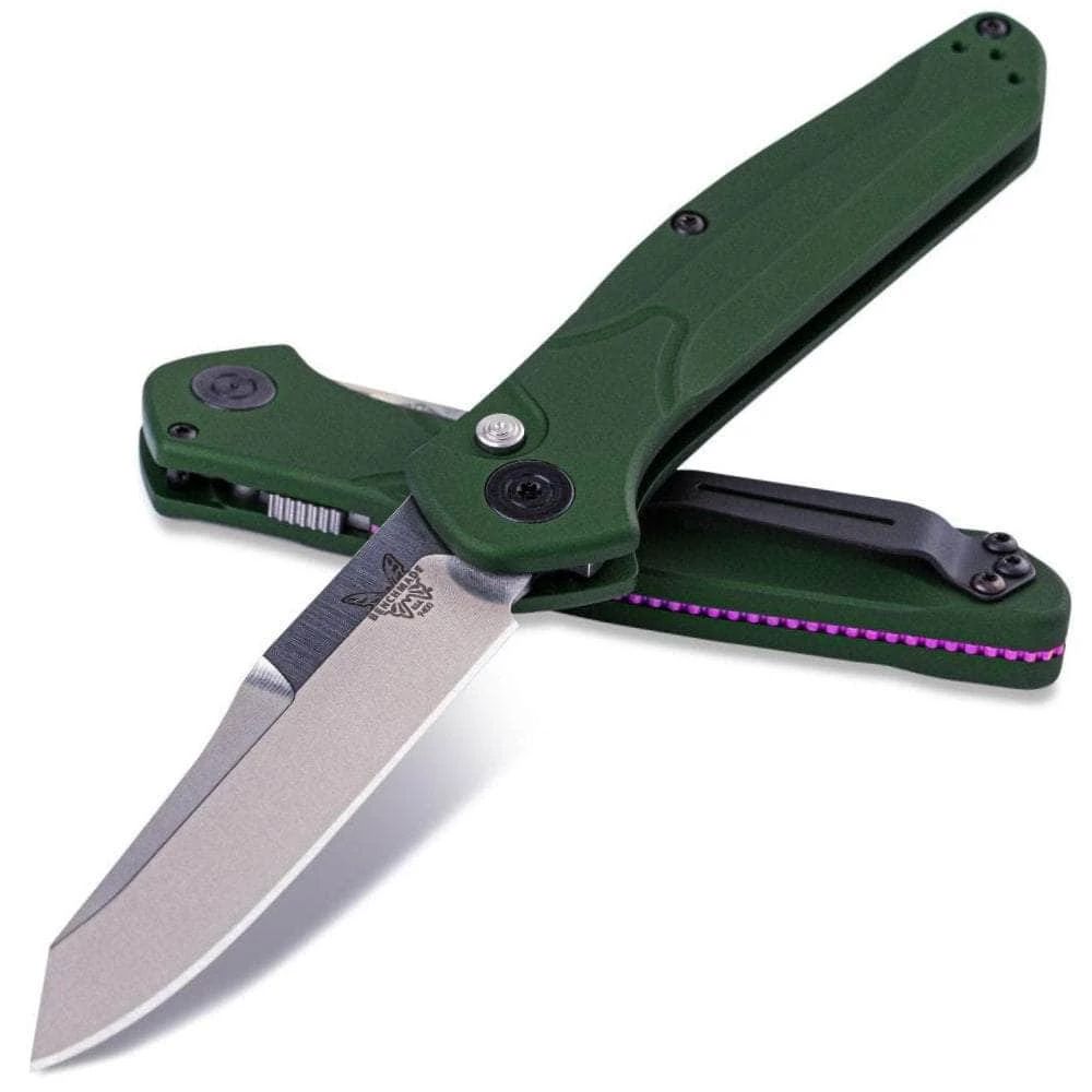 Benchmade 9400 Osborne Auto, 3.4" S30V Satin Blade, Green Aluminum Handle - Image 2