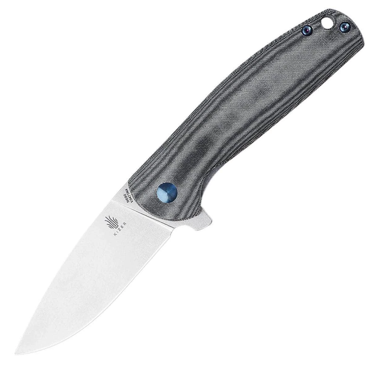 Kizer Knives Kizer Gemini, 3.13" N690 Stonewashed Blade, Contoured Black Micarta Handles - V3471N4