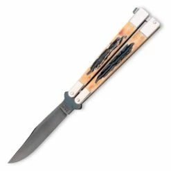 Bear & Son Cutlery Bear & Son Butterfly Knife, 3.5" Bade, Genuine India Stag Bone Handle - 517