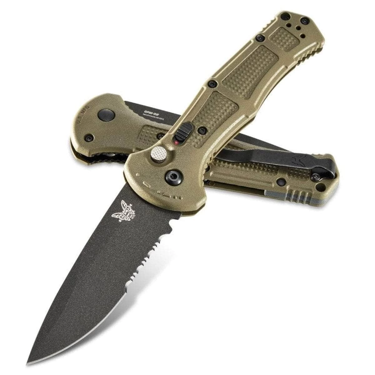 Benchmade Claymore Auto, 3.6" D2 Serrated Blade, Foliage Green Grivory Handle - 9070SBK-1 - Image 2