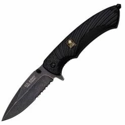 Knife Depot Officially Licensed US Army Spring Assisted Tactical Survival Knife BLACK Serrated
