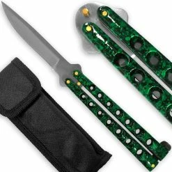 Knife Depot Scoundrel Alloy Balisong Butterfly Knife Green & Black Marble Matrix