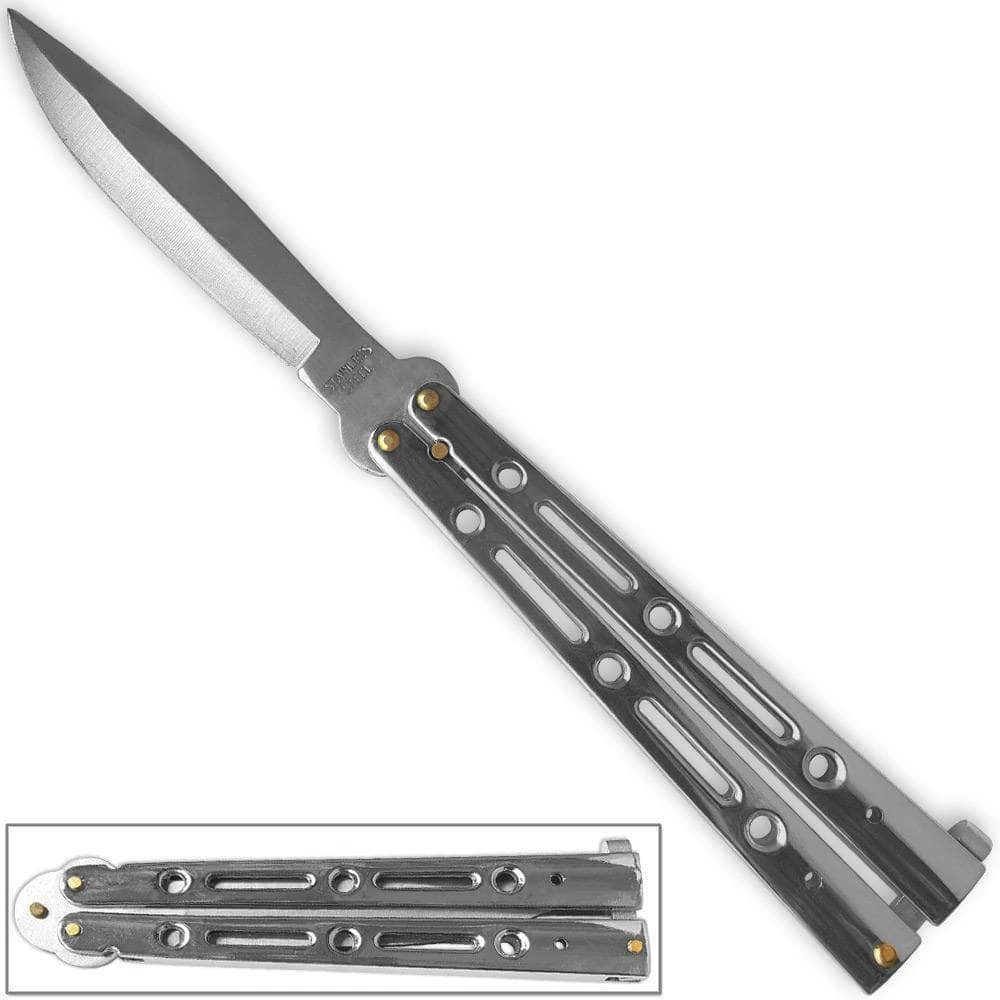 Knife Depot Executive Butterfly Balisong Knife Chromed Silver 10.25in Flipper