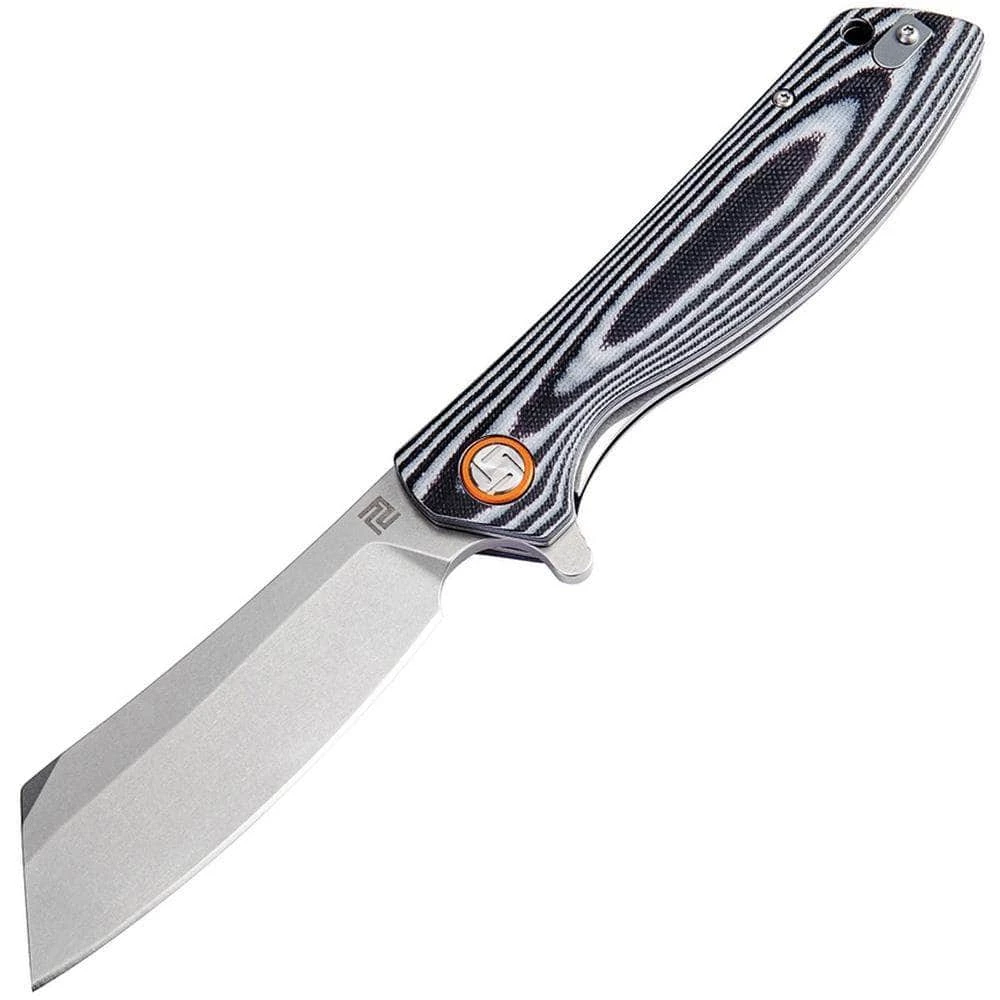 Artisan Cutlery Artisan Tomahawk, 3.94" D2 Blade, Black-White Curved G10 Handle - 1815P-BGC