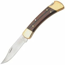 Buck Knives Buck 110BRS Folding Hunter, 3.75" 420HC Blade, Wood Handle, Leather Sheath