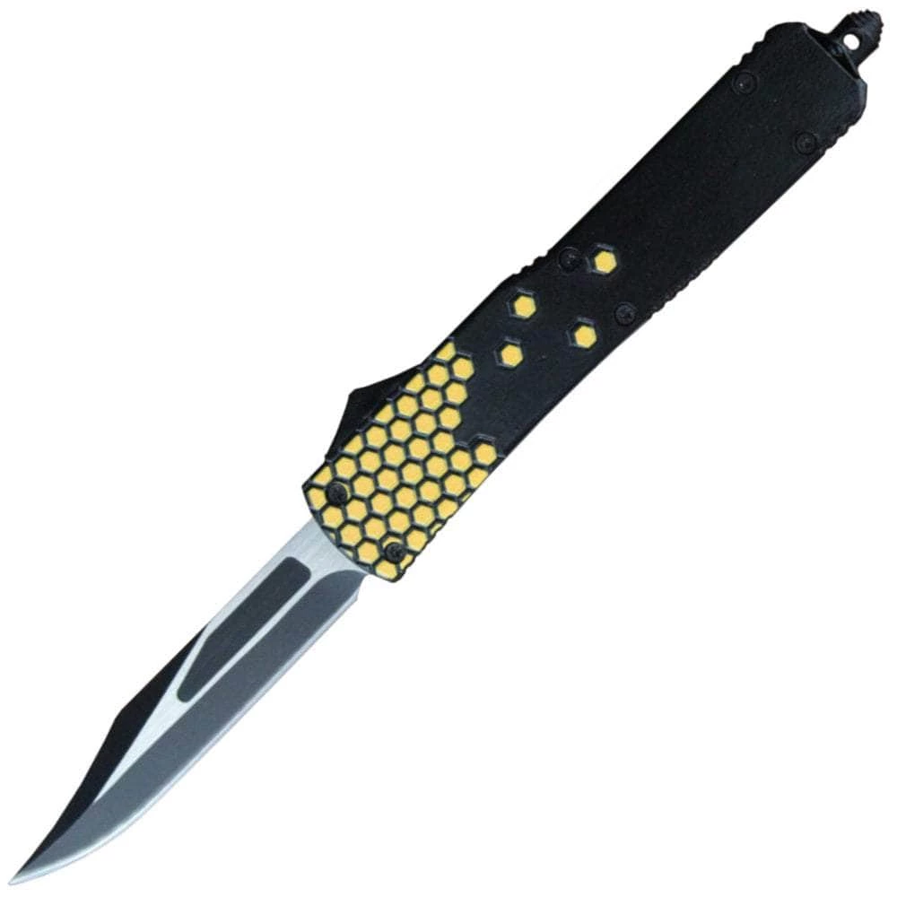Delta Force OTF Tetris Yellow, 3.25" 440 Blade, Yellow/Black Handle, Sheath - DF1057YL