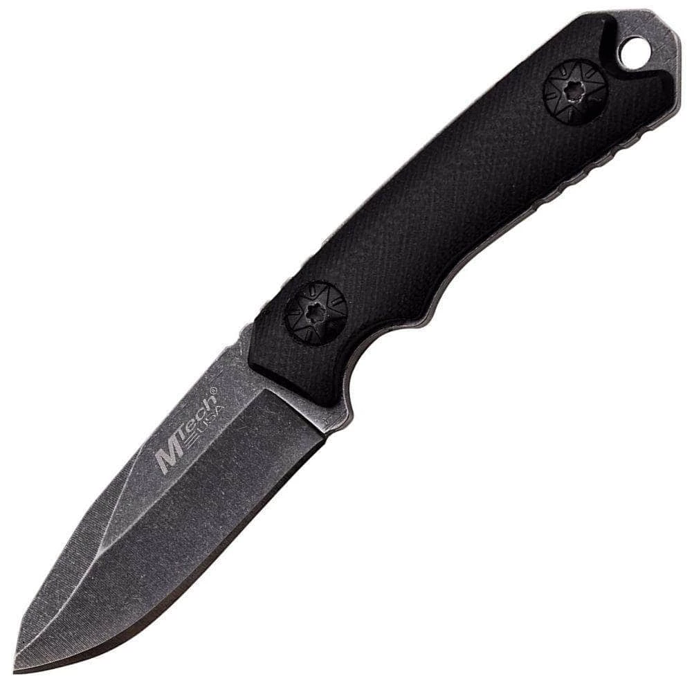 Master Cutlery MTech USA Neck Knife, 4.75" Stonewashed Blade, Black G10 Handle, Sheath - MT-20-30BK