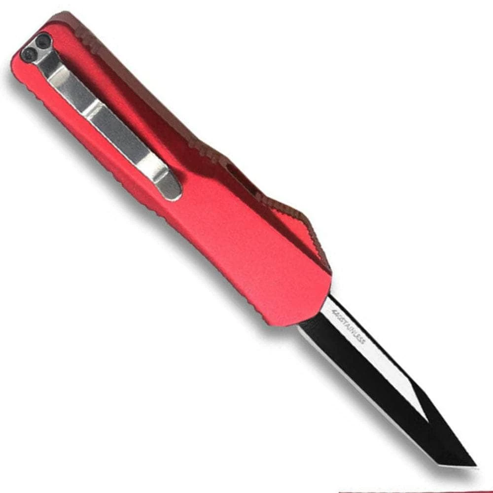 Knife Depot California Legal OTF Dual Action Knife, 1.9" Tanto Blade, Red Handle - T944-RD - Image 2