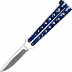 Knife Depot Scoundrel Alloy Balisong Butterfly Knife Blue & Black Matrix Handle