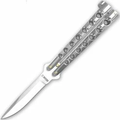 Knife Depot Scoundrel Silver Butterfly Knife, 4" Blade, Steel Handle