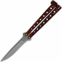 Knife Depot Scoundrel Alloy Balisong Butterfly Knife, Red & Black Marble Matrix Handle