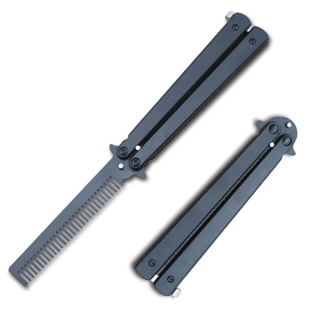 Knife Depot Balisong Black Butterfly Knife COMB Trainer Stainless Steel Practice Tool - Image 2